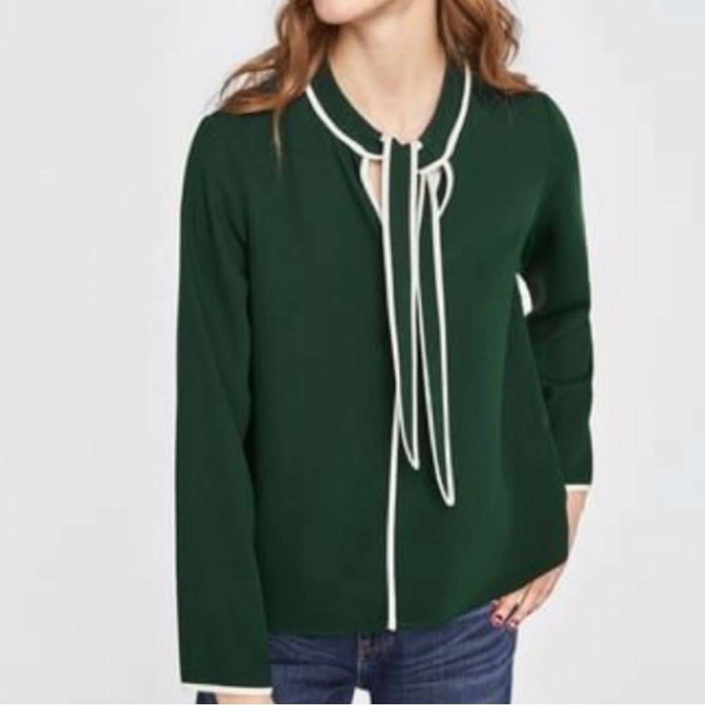 Zara Tie Neck Long Sleeve Work Shirt